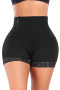sexy plus size stretch lace stitching tummy control hook buckle shorts shapewear_Black