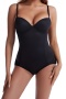 sexy plus size slight stretch solid color with underwire padded shapewear_Black
