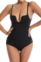 plus size slight stretch stitching lace with underwire padded backless shapewear_Black