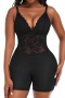 sexy plus size stretch see through lace stitching with pads hip lift shapewear_Black