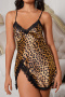 sexy non-stretch leopard print imitation silk lace splicing slit mini dress_Blue_Leopard
