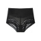 plus size slight stretch stitching lace belly tightening waist shaping panties_Black
