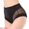 sexy plus size slight stretch stitching mesh tightening waist shaping panties_Black