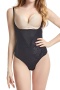 sexy plus size slight stretch stitching lace tightening waist shaping bodysuit_Black