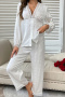 casual non-stretch heart-shaped print deep v imitation silk pants set sleepwear_Black_White