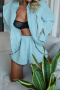 new solid color non-stretch single breasted casual loose shorts set loungewear_Magenta_Sky Blue