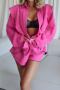 new solid color non-stretch single breasted casual loose shorts set loungewear_Magenta