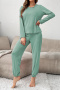 casual slight stretch crew neck solid color pants sets loungewear_Black_Magenta_Green