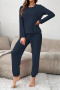 casual slight stretch crew neck solid color pants sets loungewear_Black_Magenta_Green_Dark Blue