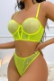 sexy slight stretch dot mesh underwire padded gathered bra & panty set_Black_White_Red_Light Green