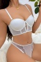 sexy slight stretch dot mesh underwire padded gathered bra & panty set_Black_White