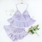sexy non-stretch solid color sling backless with padded shorts set sleepwear_Light Purple