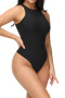 casual high stretch solid color tight sleeveless one-piece body shaper_Black