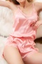 sexy non-stretch imitation silk 4 colors lace trim sleepwear_Black_Pink