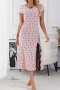 slight stretch heart batch printing lace trim slit loungewear_White_Gray_Pink