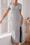 slight stretch heart batch printing lace trim slit loungewear_White_Gray