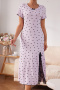 slight stretch heart batch printing lace trim slit loungewear_White_Gray_Pink_Light Purple