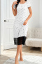 slight stretch dot batch printing lace trim crew neck loungewear_White