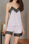sexy slight stretch dot batch printing lace trim shorts sets sleepwear_White_Gray_Pink_Light Purple