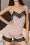 sexy slight stretch dot batch printing lace trim shorts sets sleepwear_White_Gray_Pink