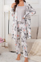 slight stretch floral batch printing three-piece set loungewear#1_Gray