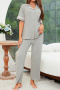 slight stretch 3 colors contrast color pants sets loungewear_Black_Gray