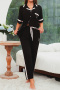 slight stretch 3 colors contrast color pants sets loungewear_Black