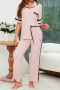 slight stretch 3 colors contrast color pants sets loungewear_Black_Gray_Pink