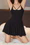 plus size slight stretch 7 colors solid color sling sleepwear_Black