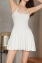 plus size slight stretch 7 colors solid color sling sleepwear_Black_White