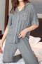 slight stretch 4 colors lace trim letter embroidery loungewear_Black_White_Dark Gray