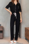 slight stretch 4 colors lace trim letter embroidery loungewear_Black