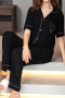 slight stretch lapel 4 colors letter embroidery loungewear_Black