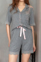 slight stretch 4 colors letter embroidery shorts sets loungewear_Black_White_Dark Gray