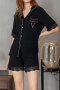slight stretch 4 colors letter embroidery shorts sets loungewear_Black