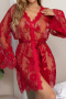 sexy plus size slight stretch lace with belt nightgown(asia size)_Black_White_Red
