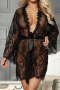 sexy plus size slight stretch lace with belt nightgown(asia size)_Black