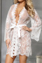 sexy plus size slight stretch lace with belt nightgown(asia size)_Black_White