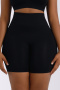 sexy plus size slight stretch solid color abdomen shorts_Black