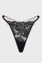 sexy slight stretch 7-color patchwork lace see-through rhinestone tassels thong_Black