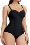 sexy plus size high stretch 3 colors padded underwire tummy control bodysuit_Black