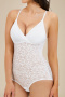 sexy plus size slight stretch lace tummy control lift hip bodysuit shapewear_Black_White
