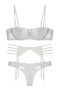 sexy mesh rose embroidery garter three-piece set(with underwire,no stockings)_Black_White