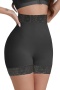 sexy plus-size high stretch patchwork lace solid color lift hip shapewear shorts_Black