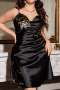 casual plus size non-stretch imitation silk printed sling mini dress sleepwear_Black
