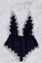sexy non-stretch sling deep v-neck backless playsuit sleepwear_Black