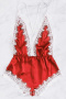 sexy non-stretch sling deep v-neck backless playsuit sleepwear_Black_Red