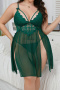 sexy plus size stretch see-through mesh lace high slit babydoll with thong_Black_Pink_Rose Red_Green