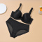 sexy plus size slight stretch breathable gather padded bras sets_Black
