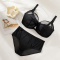 sexy plus size slight stretch mesh breathable with underwire bras sets_Black